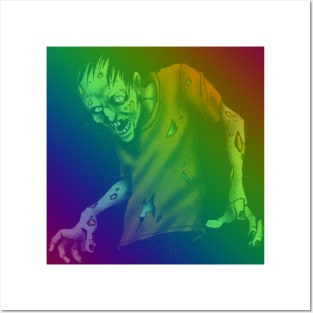 horror rainbow zombie in graveyard scary design Posters and Art
